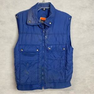 Vintage Ozark Trail Puffer Vest Men’s Medium Blue Nylon Full Zip Pockets Flaw